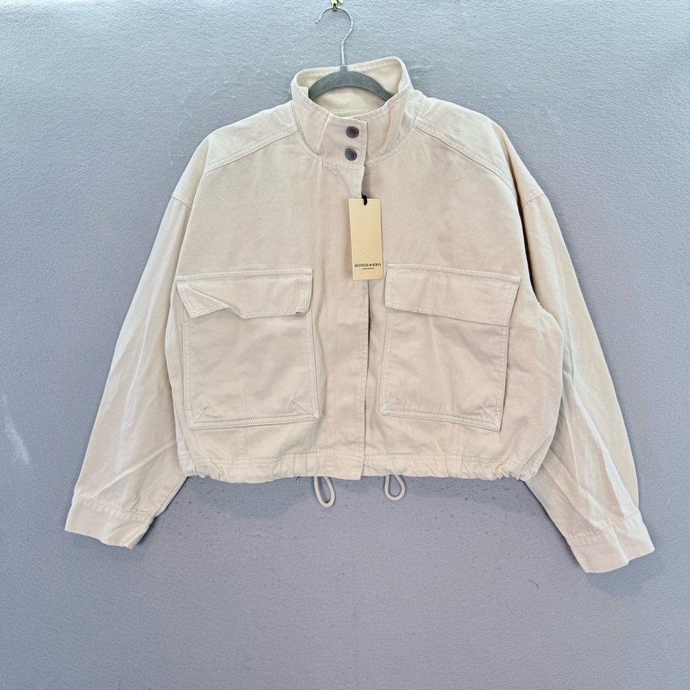 Scotch & Soda New women’s cropped Utility Jacket zip front ivory cotton blend M - Picture 4 of 9